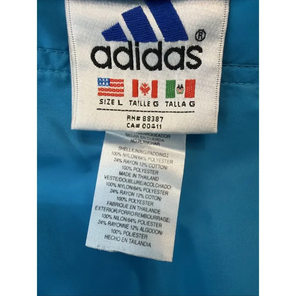 Vtg Adidas Reversible Aqua/Gray Hooded Jacket‎ Sz Large Retro Windbreaker Y2K